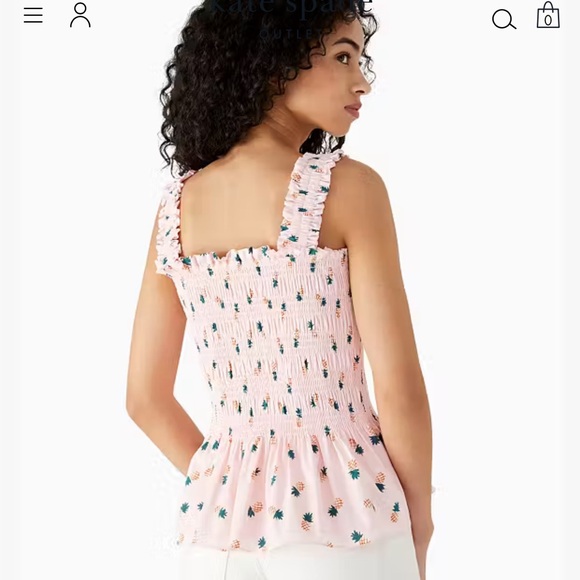 ♠️ Kate spade willow stretch poplin Pineapple 🍍 smock shirt ruffle tank Top XL - Picture 4 of 14